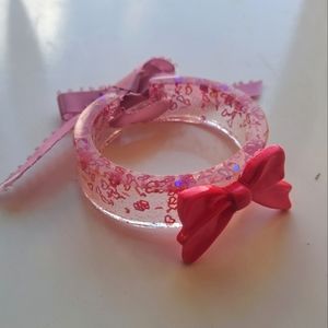 Resin Art Bangle Bracelet Handmade Kitsch Bow Glitter Kawaii cute Barbie style